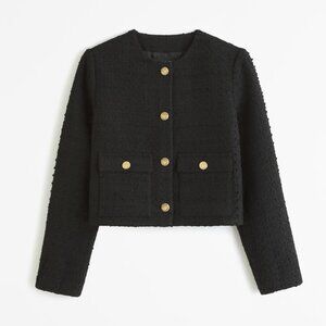 Abercrombie & Fitch Collarless Tweed Jacket XS Black